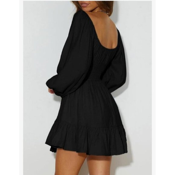Dokotoo Womens Black Long Lantern Sleeve A-Line Mini Dress Square Neck Size L - Picture 2 of 9